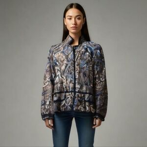 𝅺VINTAGE Neutrals Paisley Shiny Fitted Quilted Blazer Size 8